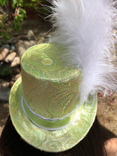 Green Paisley and White Feather Tiny Top Hat $70